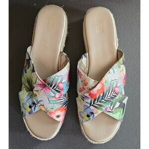 ANA Erin Sandals Women's Open Toe Floral Wedge Jute Slip On, Sz 11